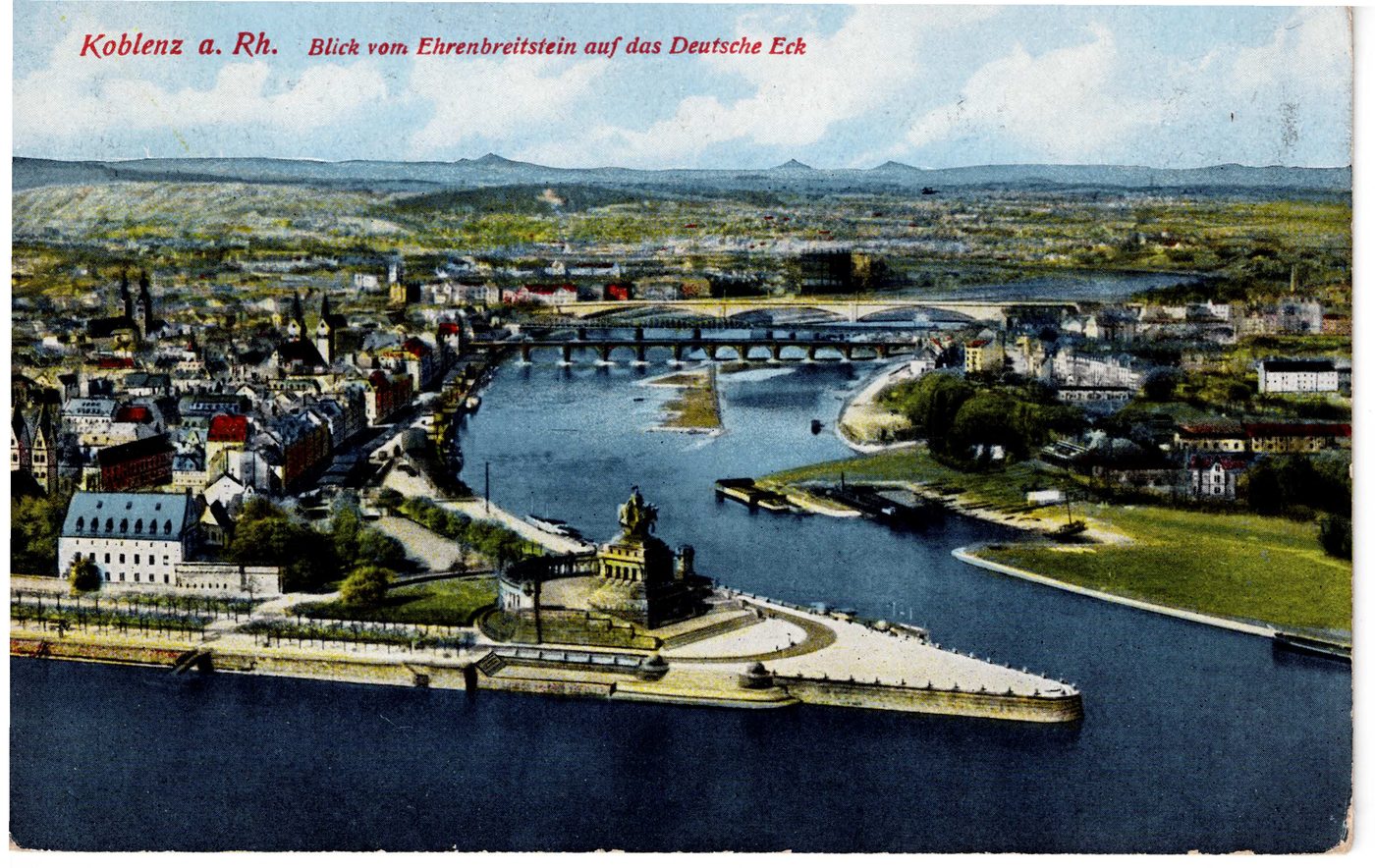 Koblenz a. Rh. Blick vom Ehrenbreitstein auf das Deutsche Eck