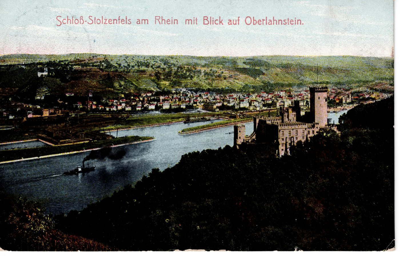 Schloß-Stolzenfels am Rhein mit Blick auf Oberlahnstein.