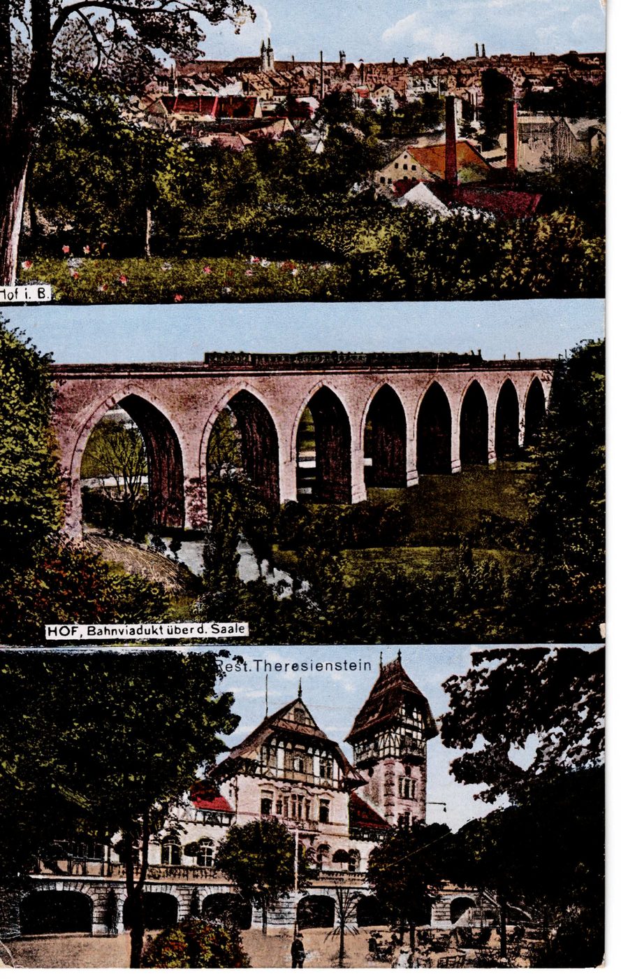 Hof i. B. / Bahnviadukt über d. Saale / Rest. Theresienstein