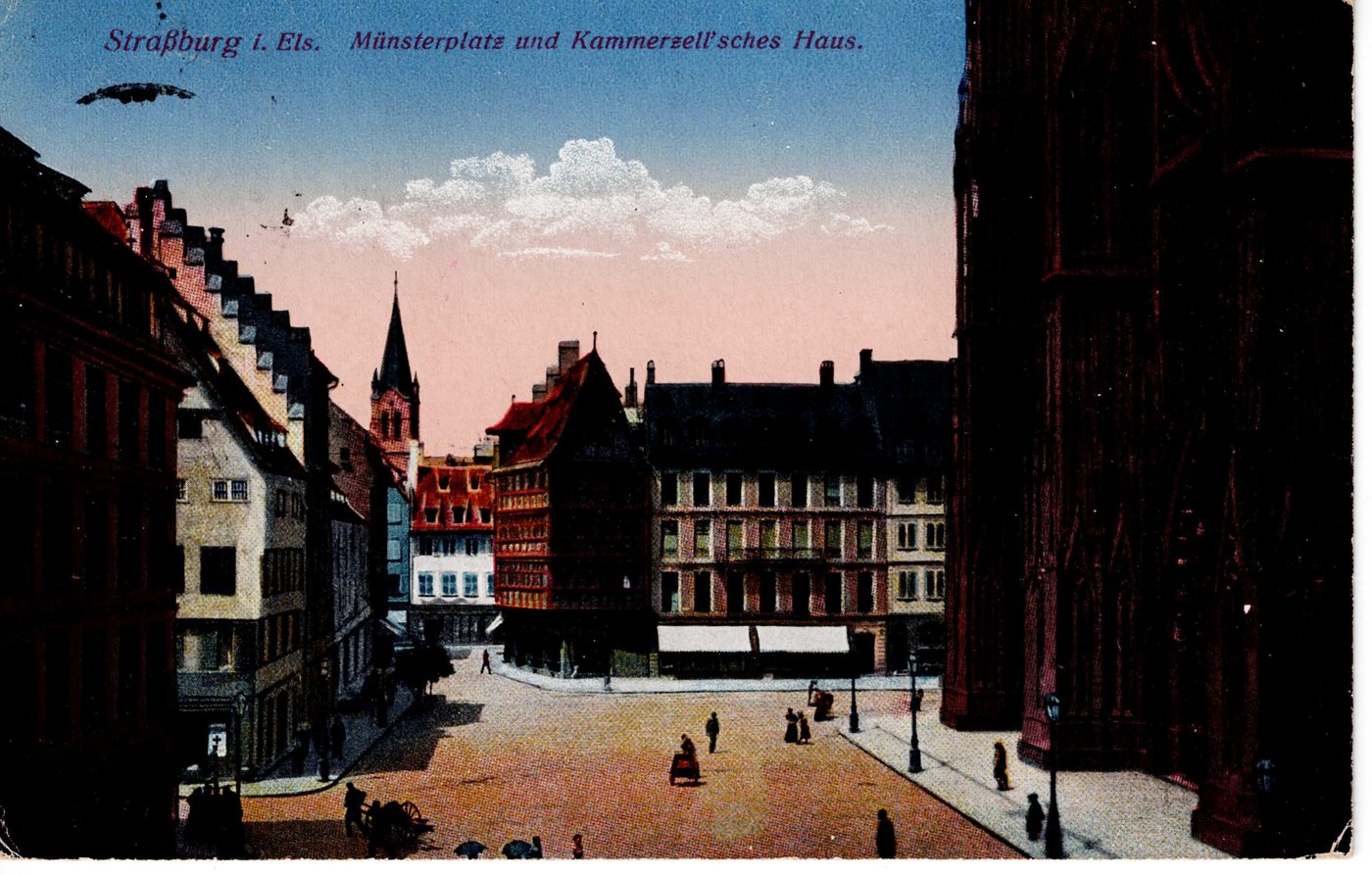 Straßburg i. Els. Münsterplatz und Kammerzell'sches Haus.