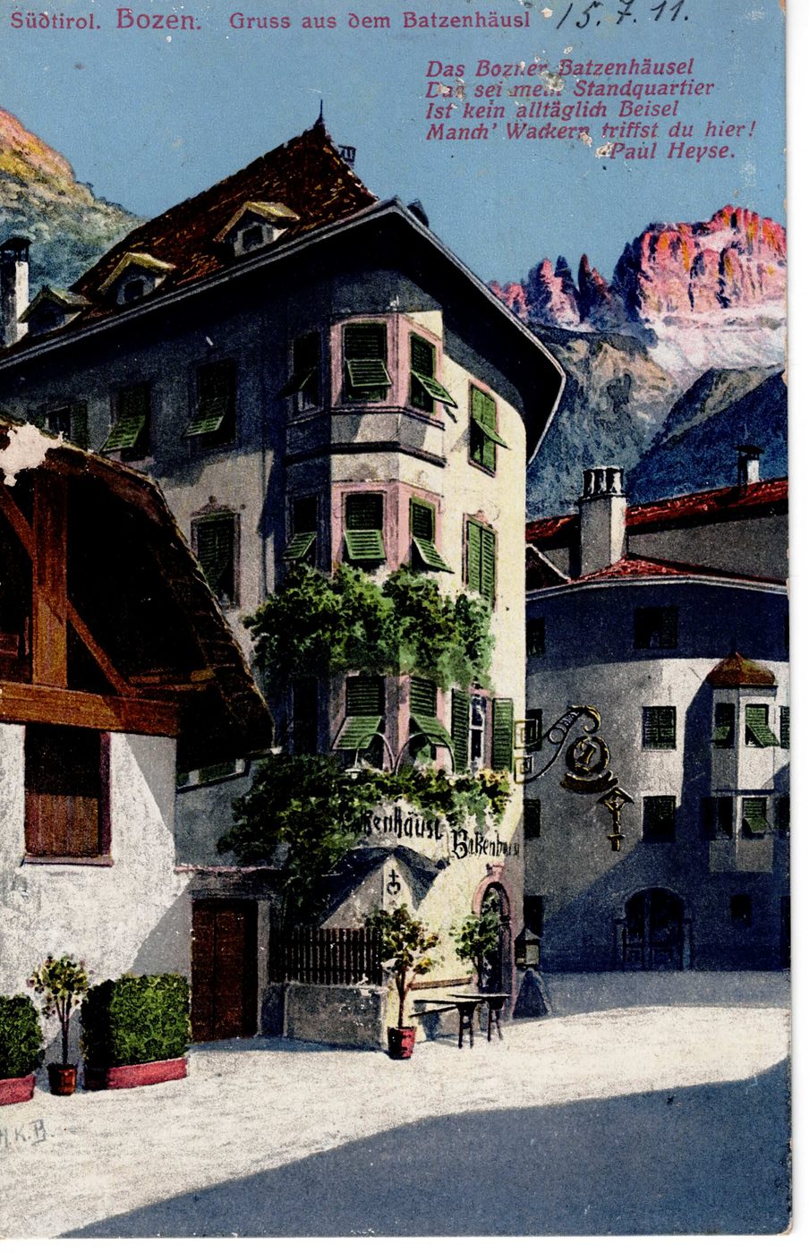 Südtirol. Bozen. Gruss aus dem Batzenhäusl