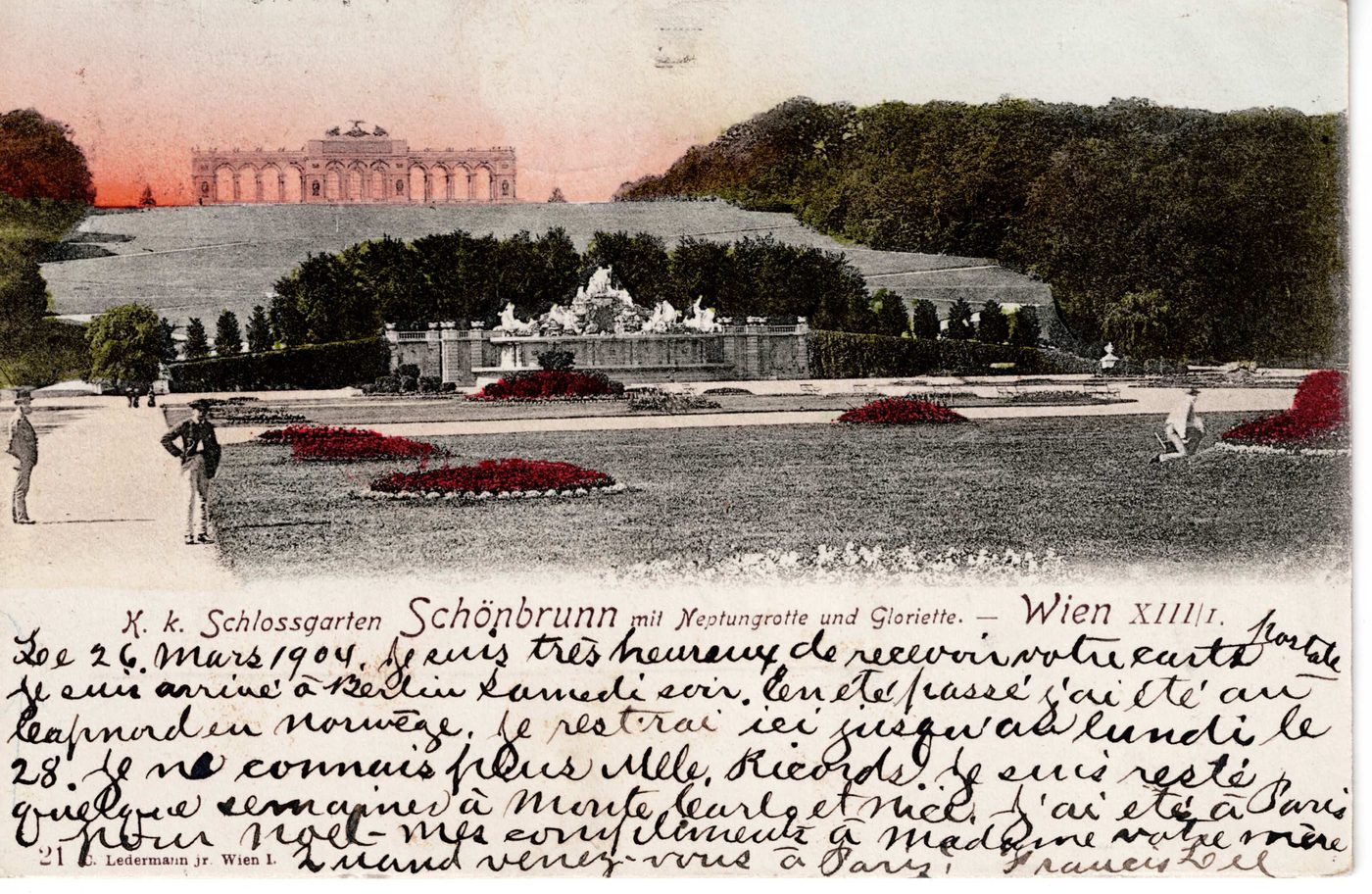 K. k. Schlossgarten Schönbrunn mit Neptungrotte und Gloriette. – Wien XIII/1.