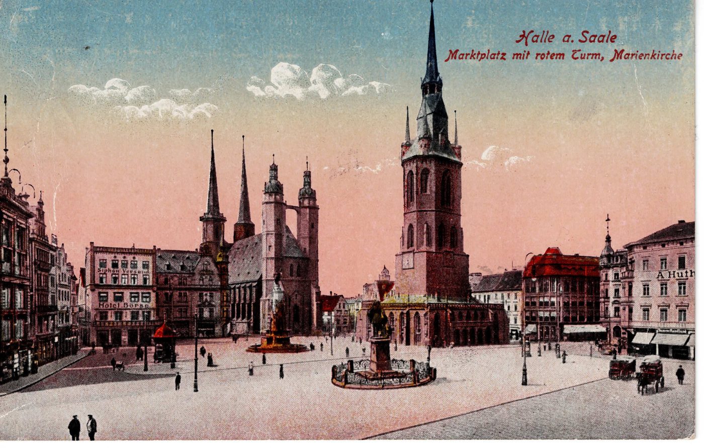 Halle a. Saale – Marktplatz mit rotem Turm, Marienkirche