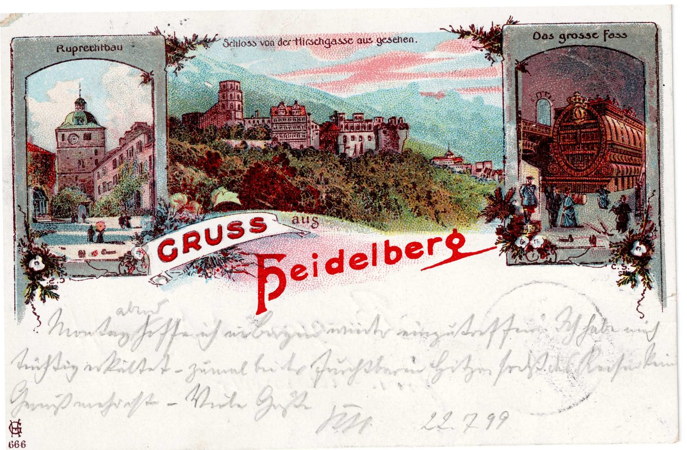 GRUSS AUS HEIDELBERG - Ruprechtbau / Schloss von der Hirschgasse aus gesehen / Das grosse Fass