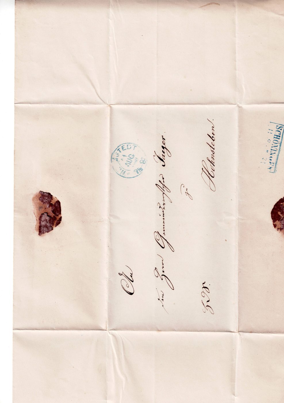 Faltbrief 1860, Herzogl. Kreisdirection, MIT Inhalt