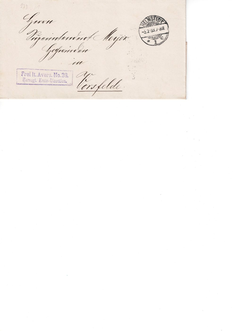 Dienstbrief 5./6. Februar 1903, "Frei lt. Avers."