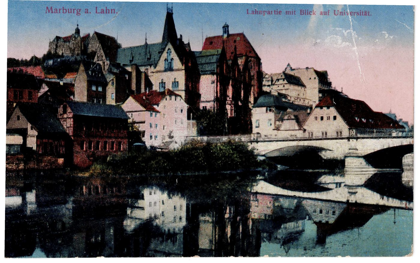Marburg a. Lahn. Lahnpartie mit Blick auf Universität.