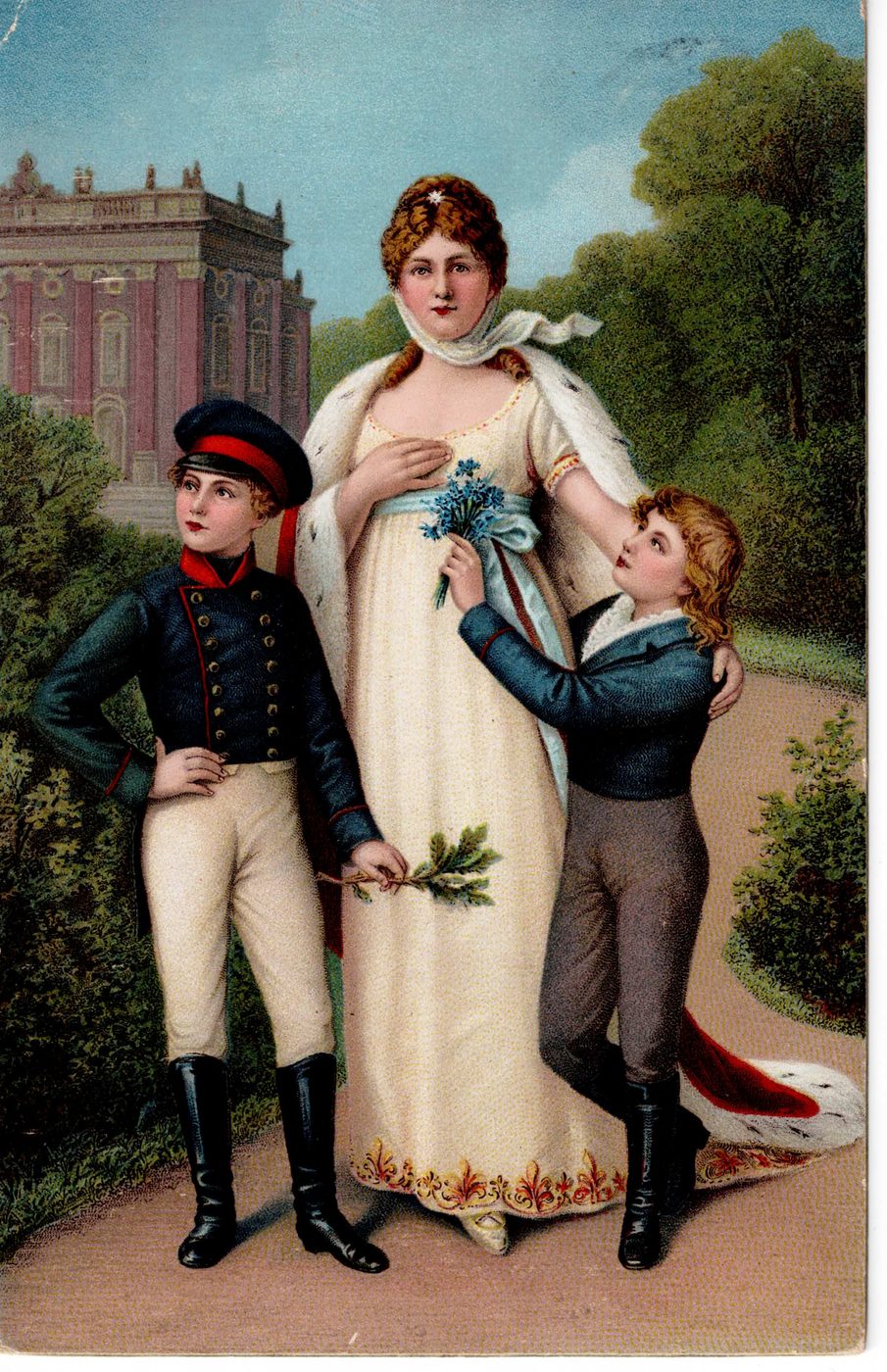 Königin Luise von Preussen mit den beiden ältesten Prinzen im Park von Sanssouci