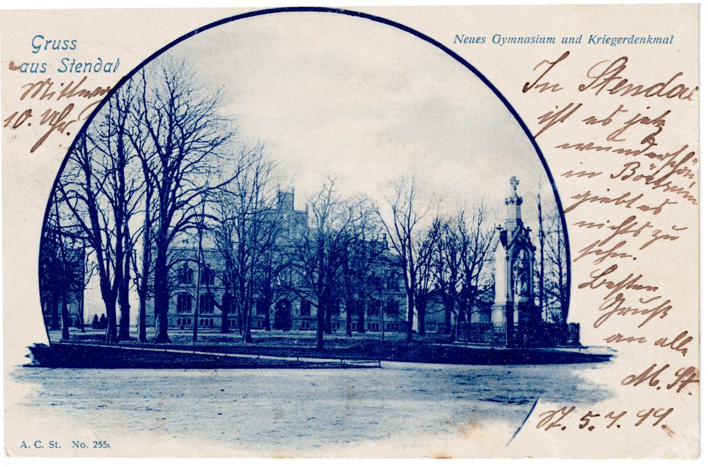 Gruss aus Stendal / Neues Gymnasium und Kriegerdenkmal